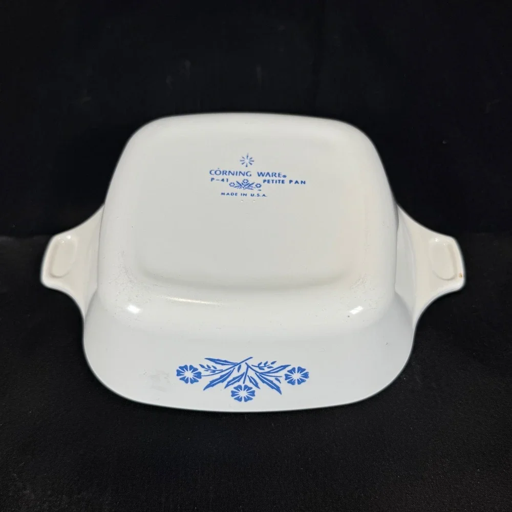 Vintage Corning Ware Blue Cornflower P-41 Petite Pan and White Skillet Set